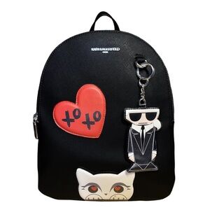 Karl Lagerfeld Women Black Adele Patch Backpack Bag